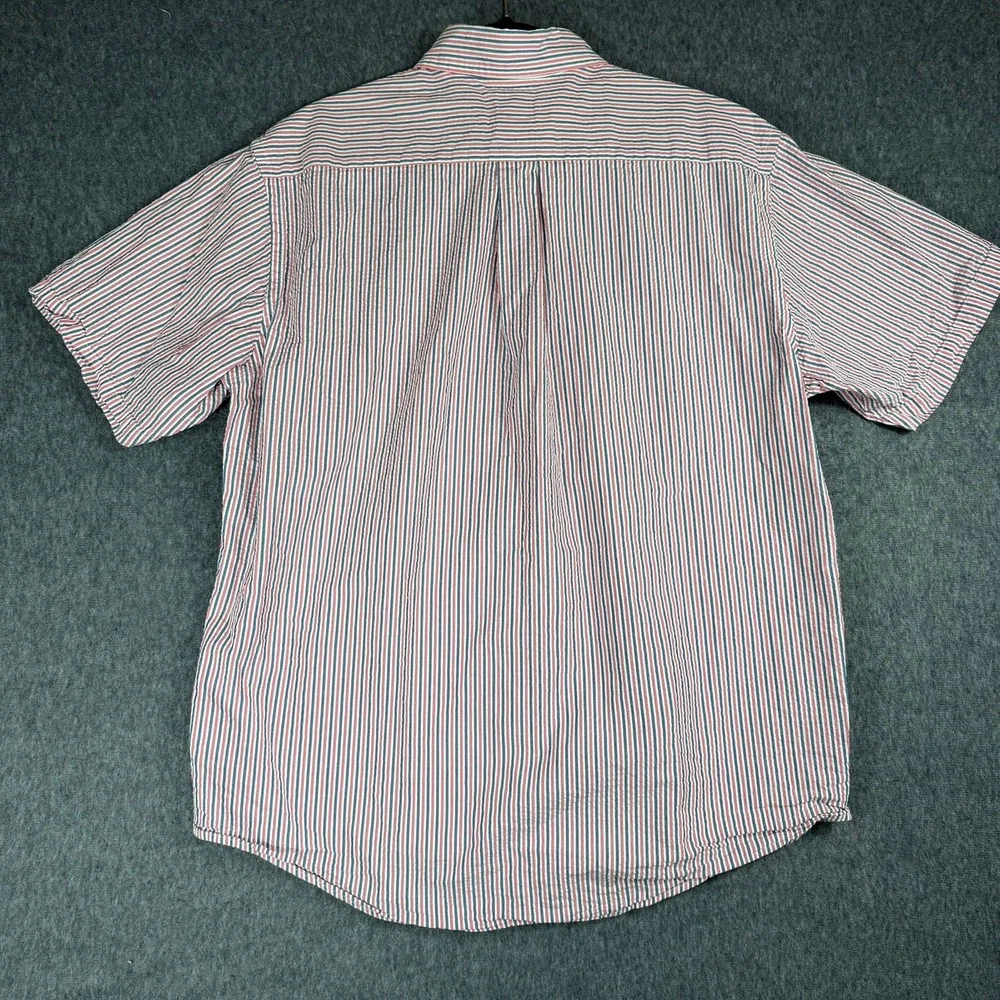 Brooks Brothers Shirt Mens L 346 Pink White Blue Seersucker Striped Short Sleeve